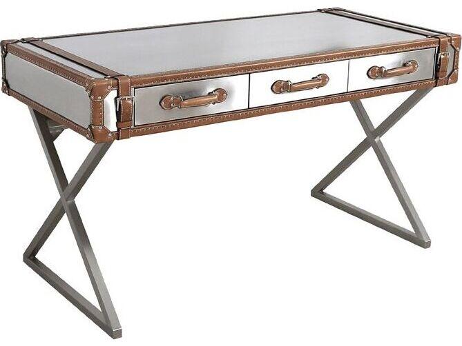 Vicenza Brookline 3-Drawer Writing Desk in Brown and Silver