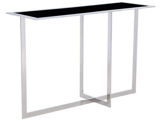 Luxe Rectangular Console Table with Glass and Black Chrome Finish