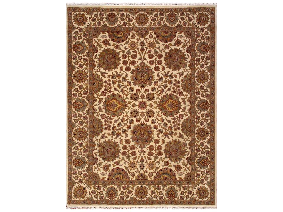 Agra Bordered 9x12 Hand-Knotted Lamb's Wool Area Rug in Ivory