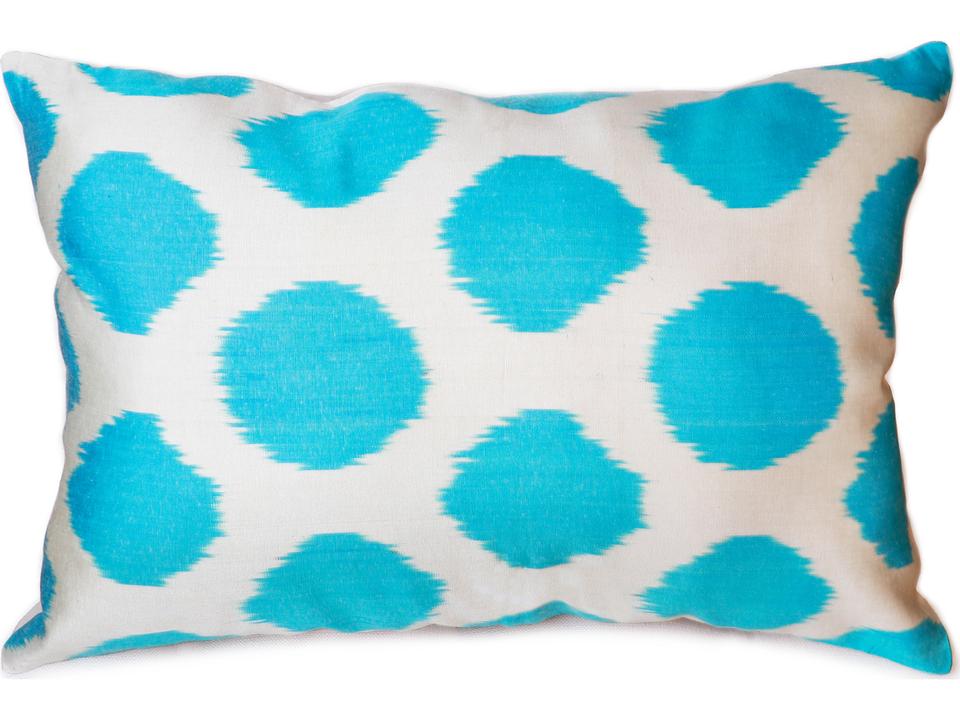 Ikat Velvet Lumbar Pillow Aqua Ivory