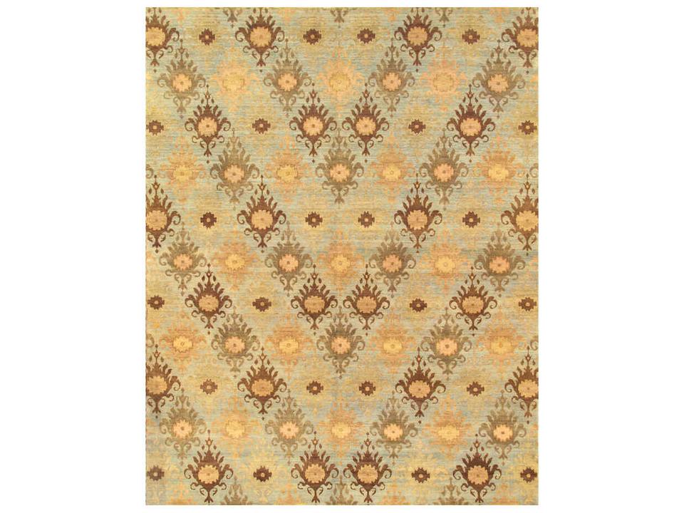 Ikat Hand-Knotted Wool Area Rug with Chevron Pattern