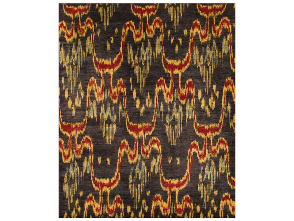Ikat Hand Knotted Wool Area Rug in Rust and Multicolor