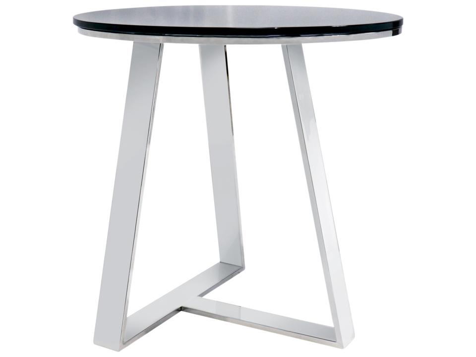 Luxe Round Glass End Table Black with Chrome Base