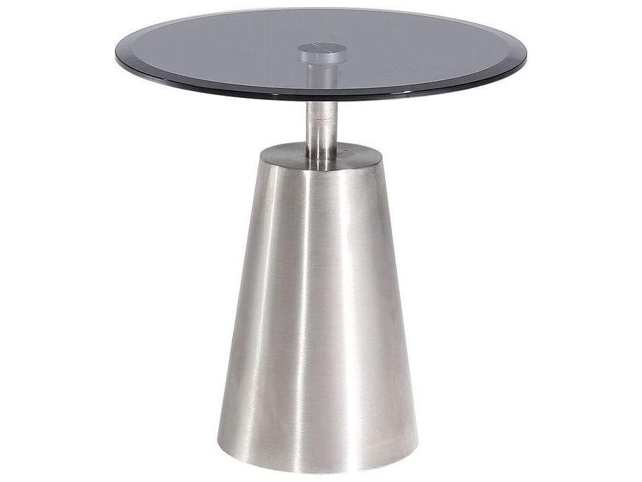 Luxe Round Glass End Table in Black and Chrome