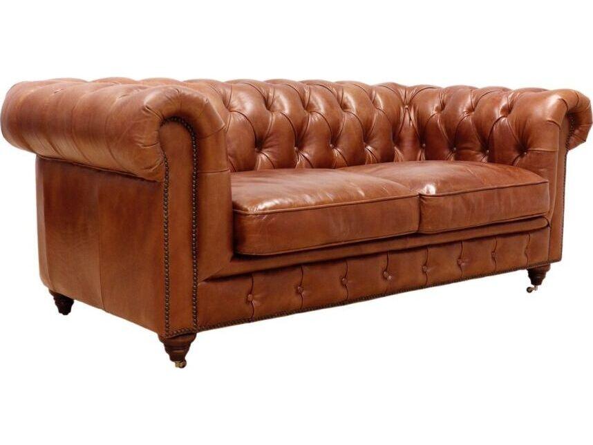 Paris Club 2-Seat Top Grain Leather Loveseat in Chester Bay Brown