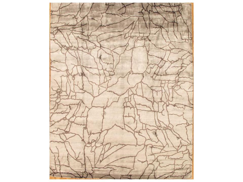 Modern Abstract Hand-Knotted Silk and Wool Area Rug