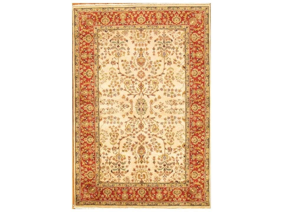 Azerbaijan Hand-Knotted Lamb's Wool Bordered Area Rug in Ivory Rust