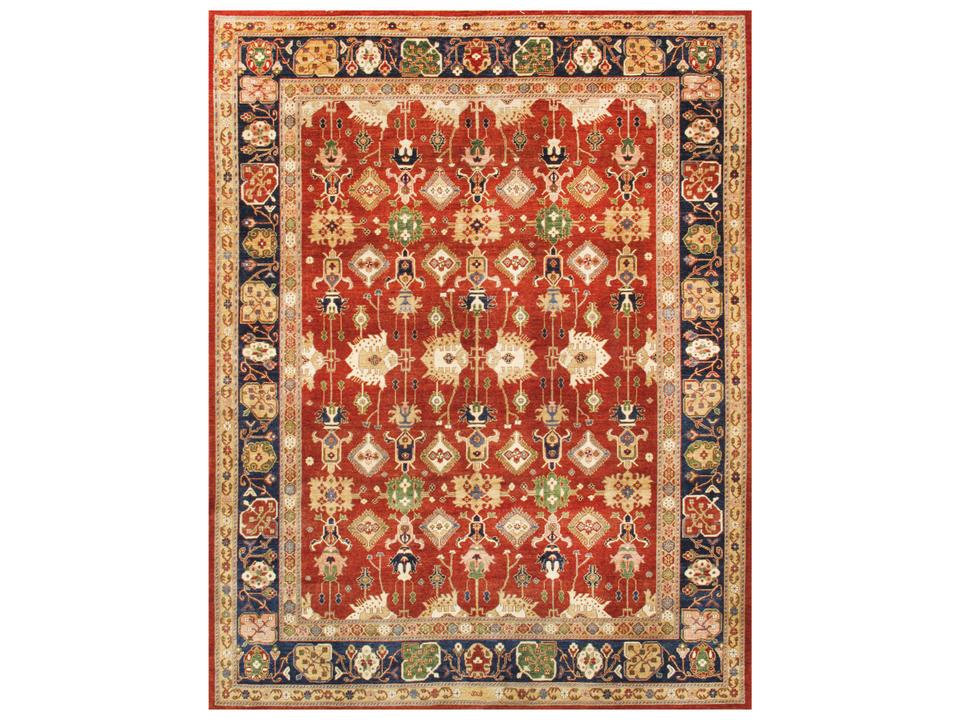 Melody Collection Hand-Knotted Wool Bordered Area Rug in Rust