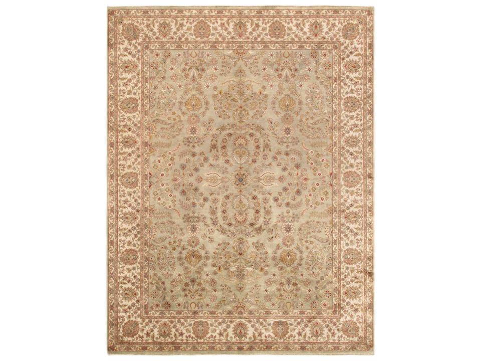 Baku Hand-Knotted Oriental Wool Area Rug in Beige Ivory Green 8x10
