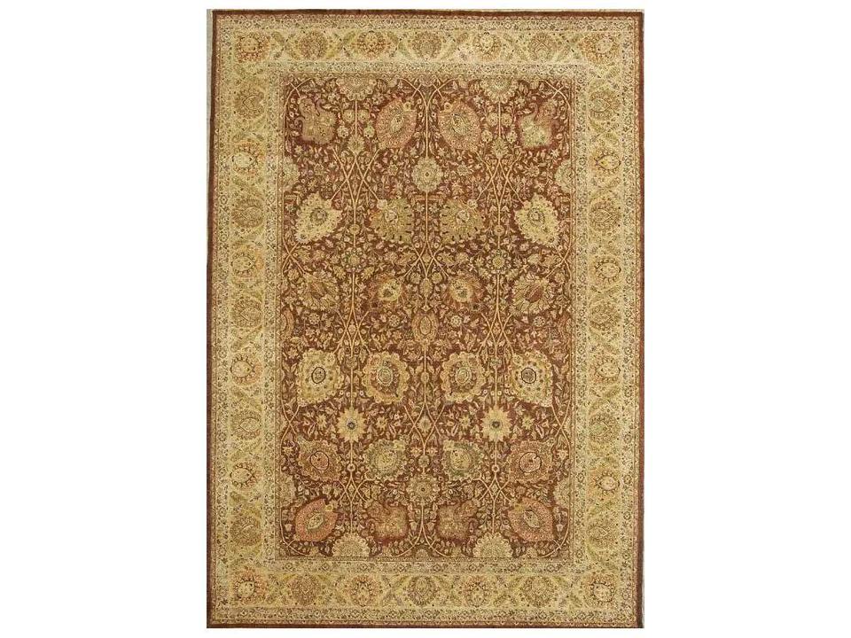 Baku Hand-Knotted Lamb's Wool Bordered Area Rug in Brown Gold