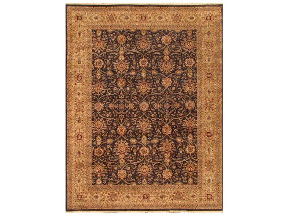 Baku Bordered Hand-Knotted Silk and Wool Area Rug in Black