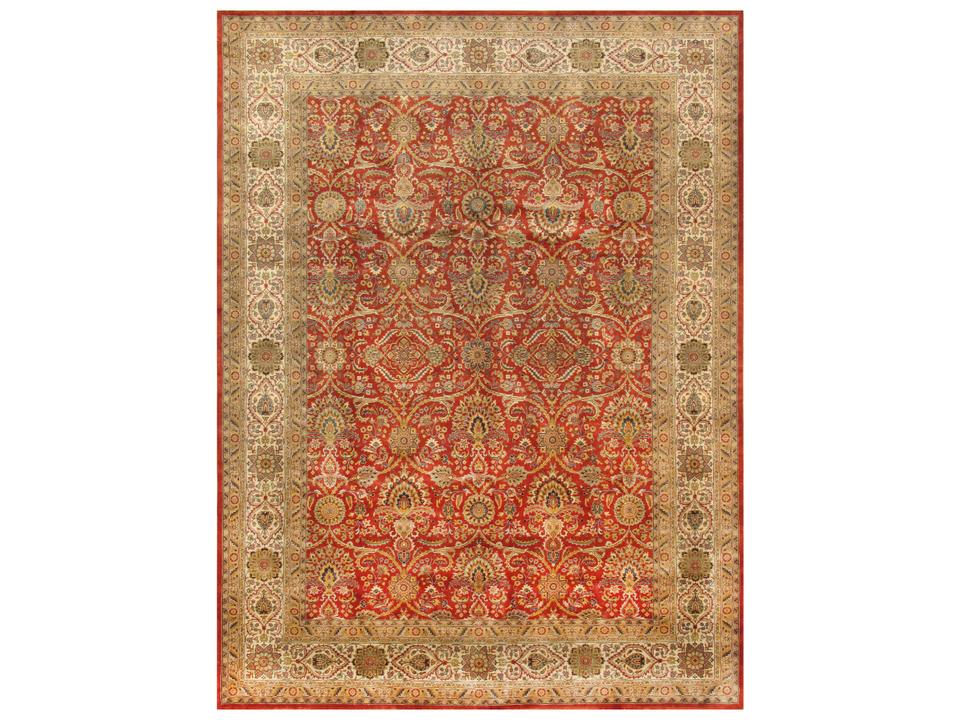 Baku 9x12 Foot Hand-Knotted Lamb's Wool Bordered Area Rug in Rust and Ivory