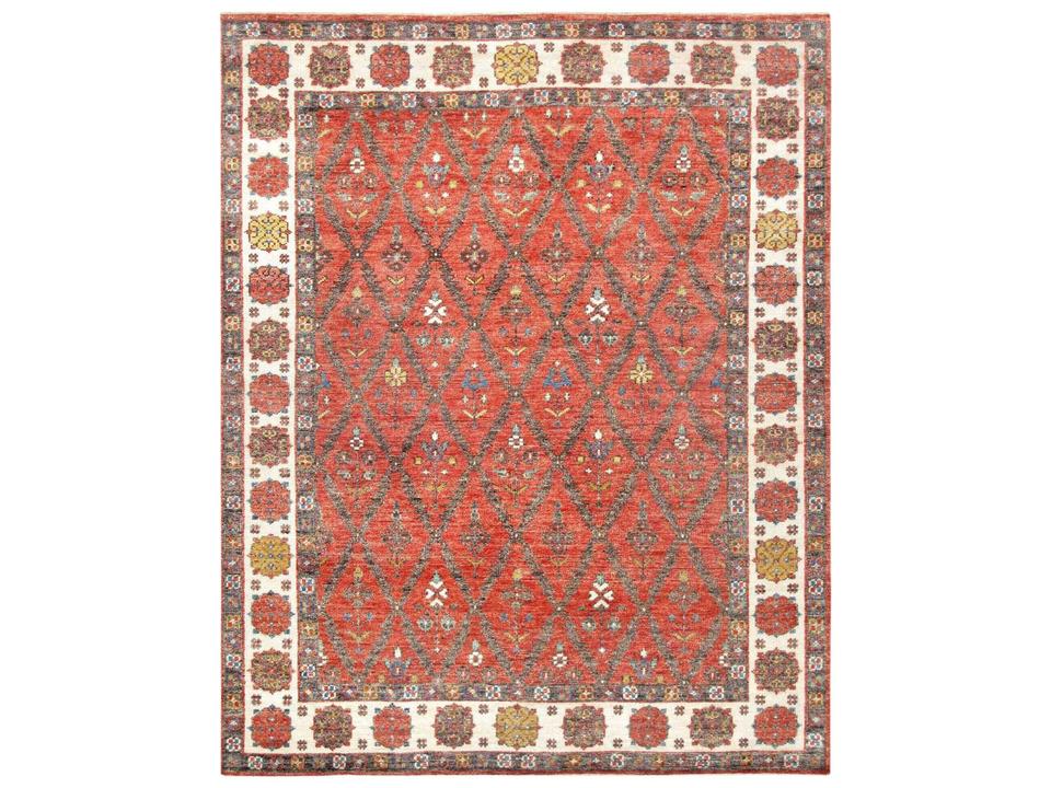 Nomad Hand-Knotted Wool Area Rug 7'9" x 9'10" in Rust and Ivory