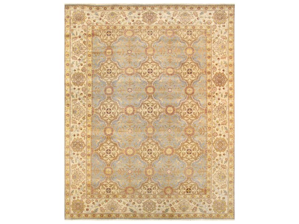 Melody 6x9 Hand-Knotted Wool Bordered Area Rug in Light Blue and Ivory