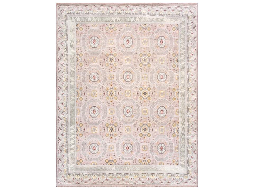 Khotan Hand-Knotted Wool Bordered Area Rug Salmon Ivory