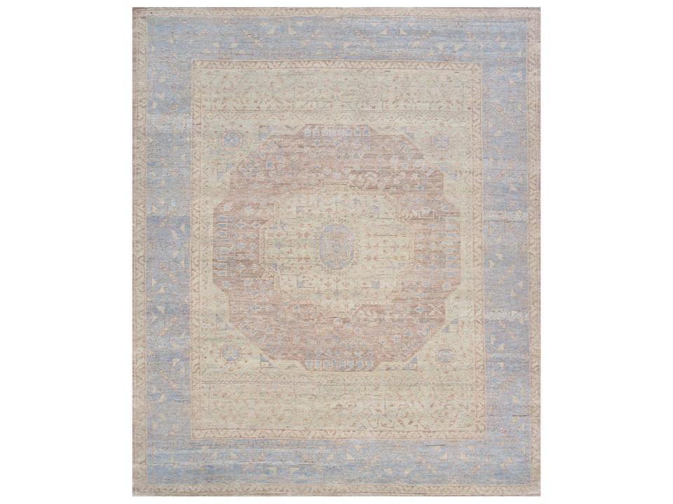 Oushak Bordered Hand-Knotted Wool Area Rug