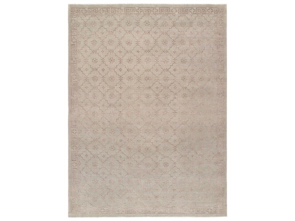 Azerbaijan Hand-Knotted Silk and Wool Area Rug in Light Gray
