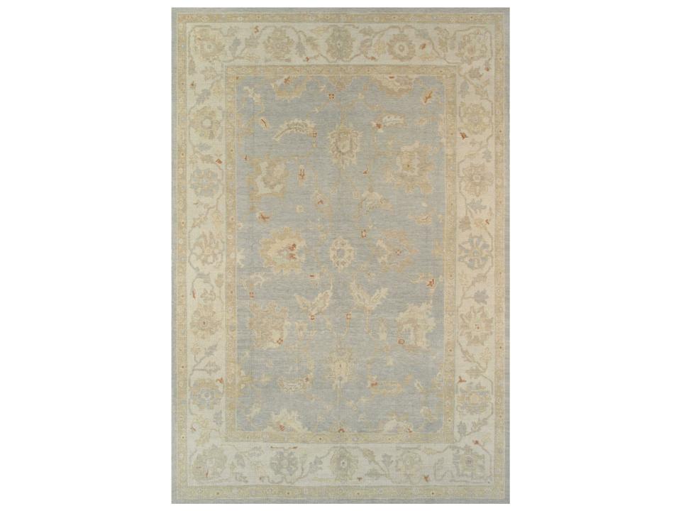 Oushak Collection Hand-Knotted Wool Area Rug in Brown and Light Blue