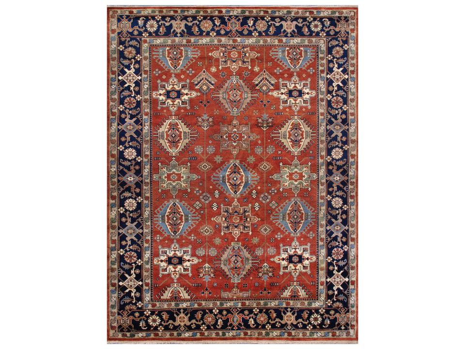 Mahal Collection Hand-Knotted Wool Area Rug with Traditional Border
