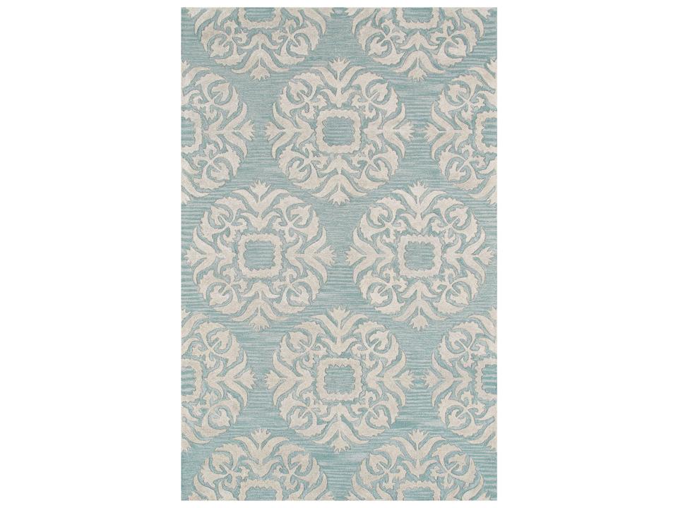 Transitiona Hand-Knotted Damask Area Rug in Bamboo Silk and Wool 5x8 Green