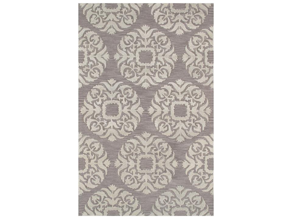 Transitional Damask Area Rug in Grey and Ivory 5x8