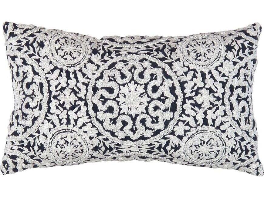 Naples Embroidered Rectangular Pillow in Navy