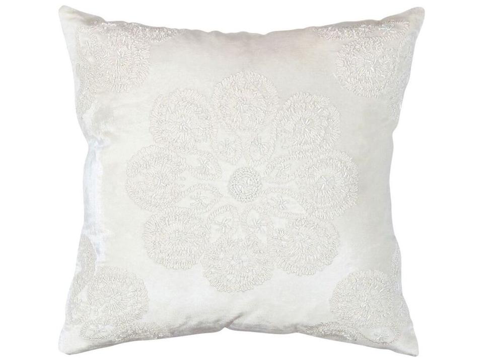 Naples Embroidered Throw Pillow in Ivory and Silver