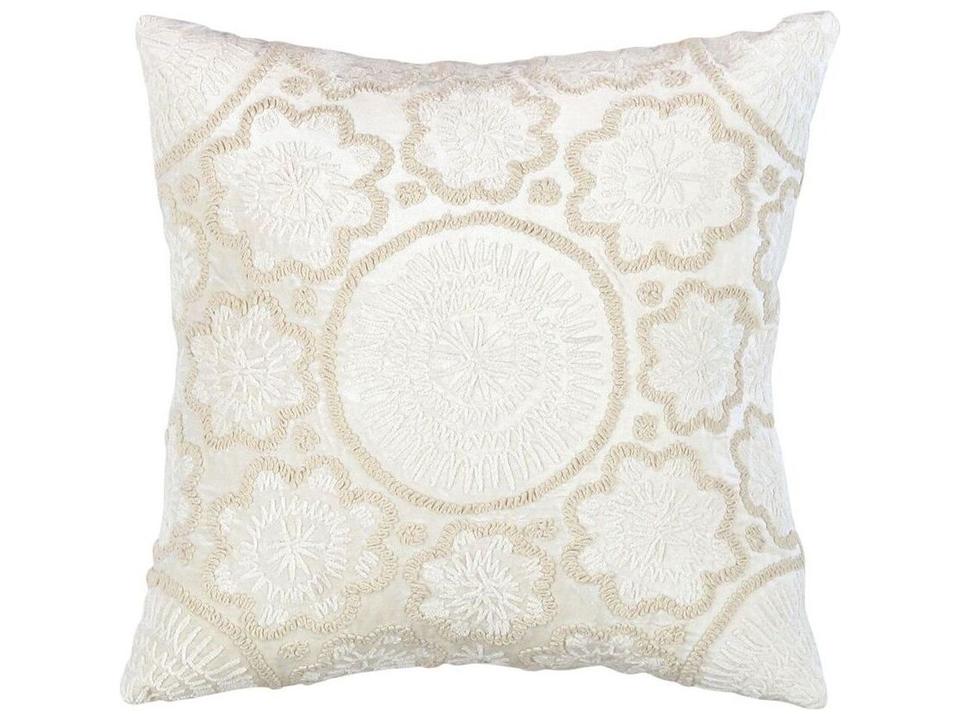 Naples Embroidered Square Pillow in Ivory and Silver