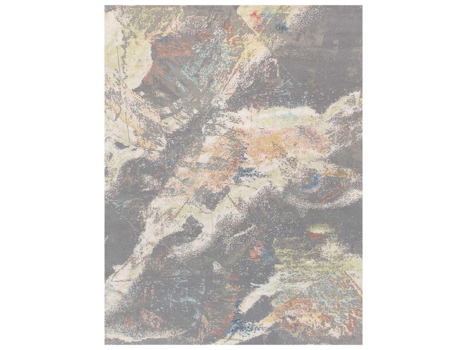 Modern Abstract Hand-Knotted Silk and Wool Area Rug