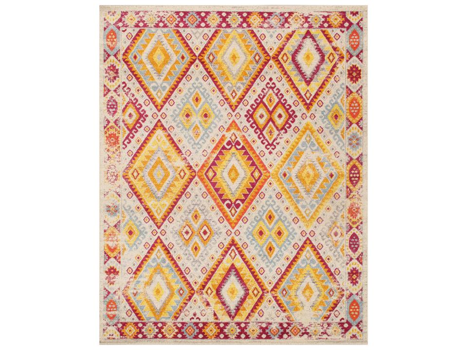 Aldora Bordered Geometric Area Rug in Beige Multi