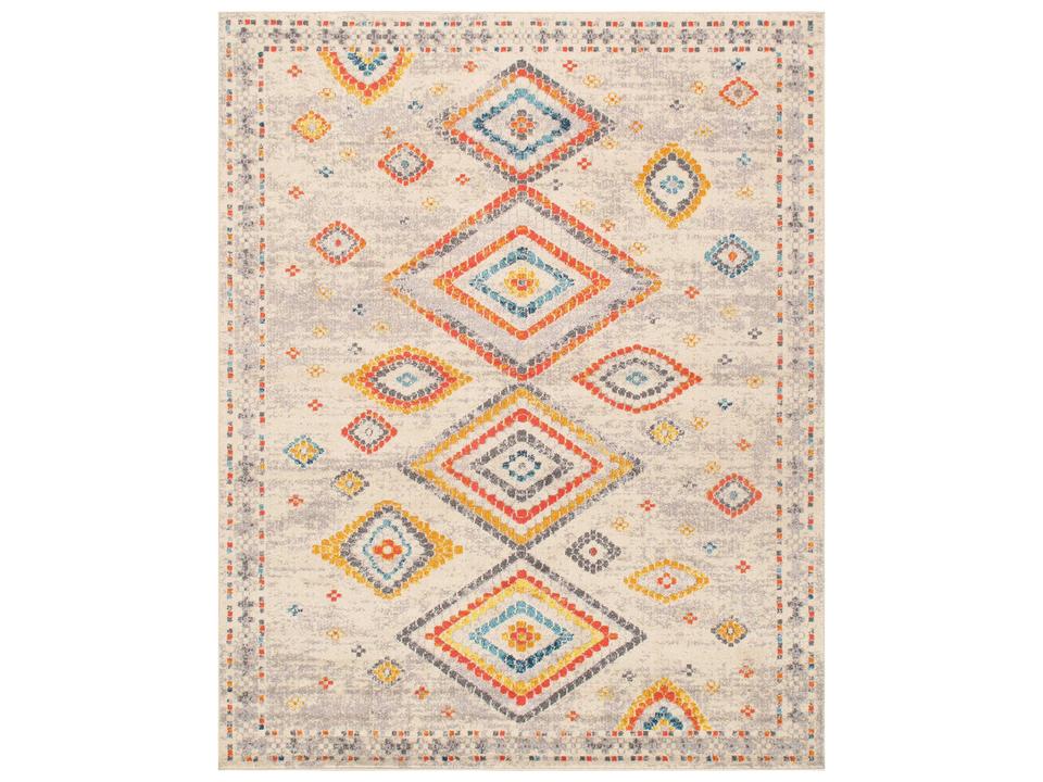 Aldora Bordered Geometric Power-Loomed Runner Rug in Beige and Multi