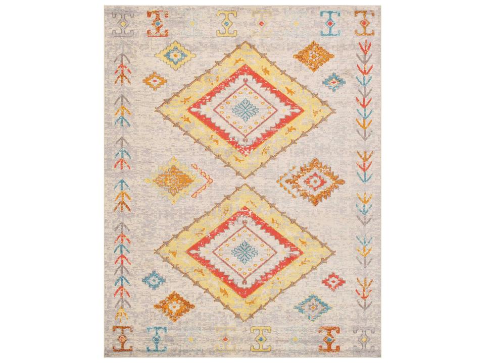 Aldora Bordered Power-Loomed Area Rug in Beige Multi