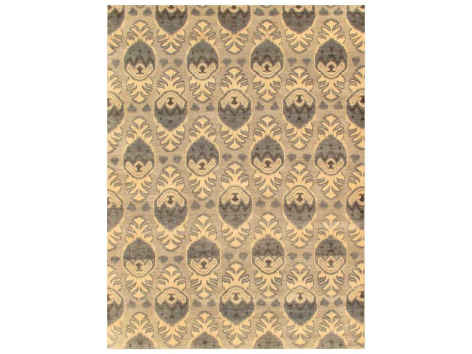 Ikat Floral Hand-Knotted Wool and Silk Area Rug