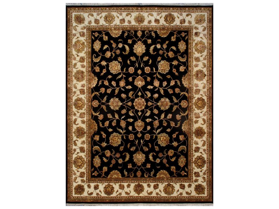 Agra 9x12 Hand-Knotted Silk and Wool Area Rug in Red and Ivory