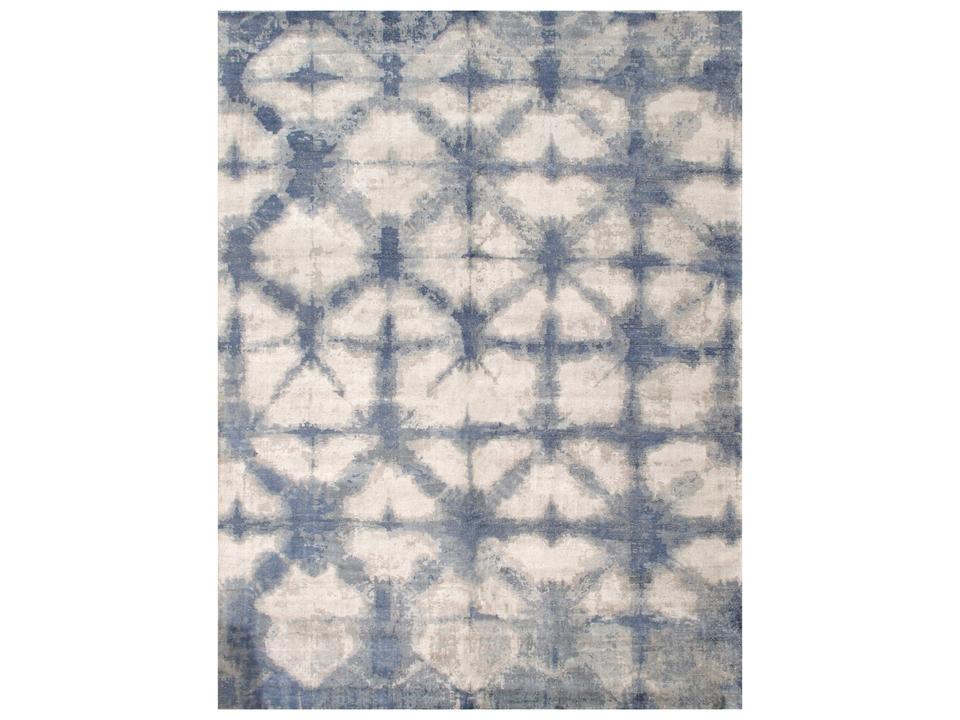 Shibori Collection Abstract Area Rug in Silver and Blue