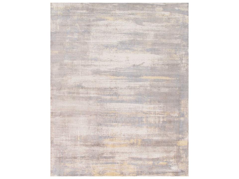 Modern Collection Hand-Loomed Abstract Area Rug in Ivory Bamboo Silk and Wool