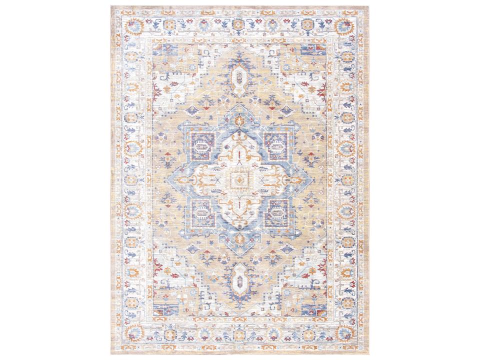 Heritage Bordered Power-Loomed Area Rug in Beige and Ivory