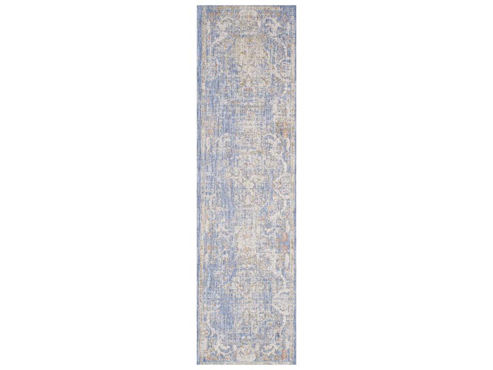 Mona Amboise Bordered Runner Area Rug in Light Blue and Ivory