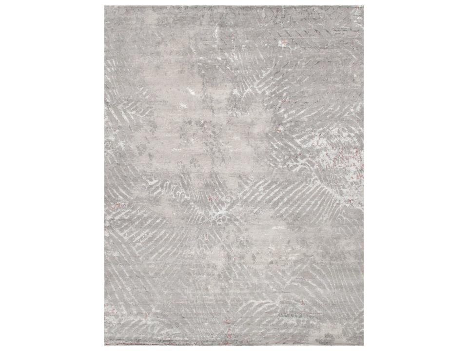 Modern Abstract Hand-Knotted Silk and Wool Area Rug in Silver