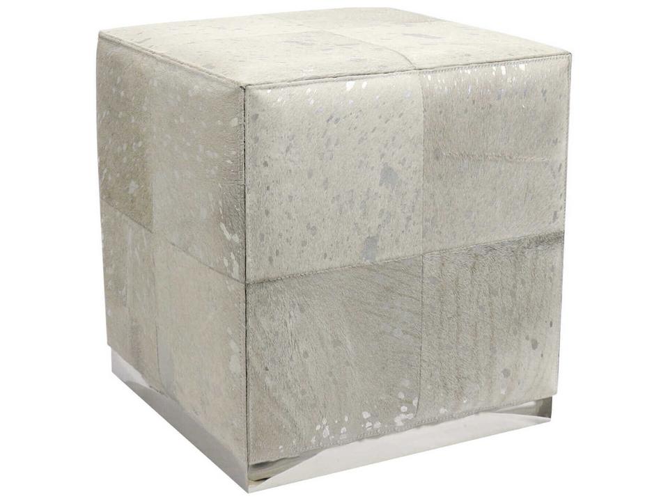 Safari Square Ottoman Silver Cowhide Stainless Steel