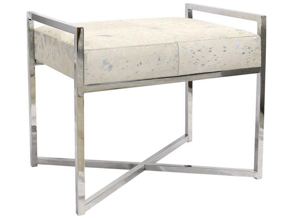 Safari Silver Cowhide Accent Bench with Stainless Steel Legs