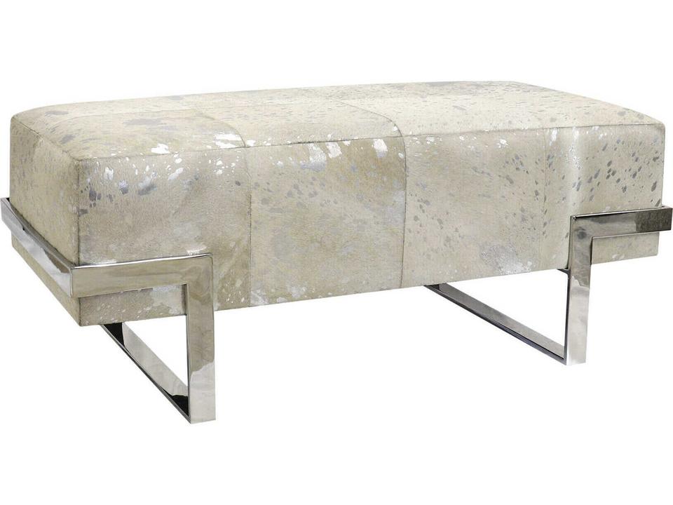 Safari Silver White Cowhide Accent Bench with Stainless Steel Base