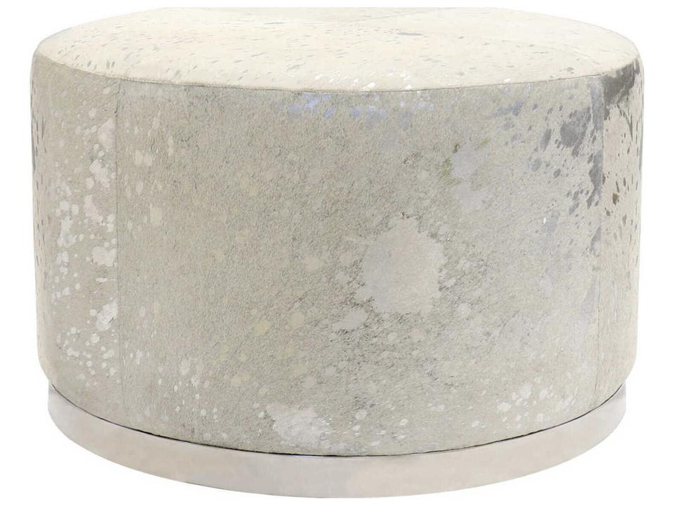 Galaxy Geometric Silver Cowhide Ottoman with Zig-Zag Pattern