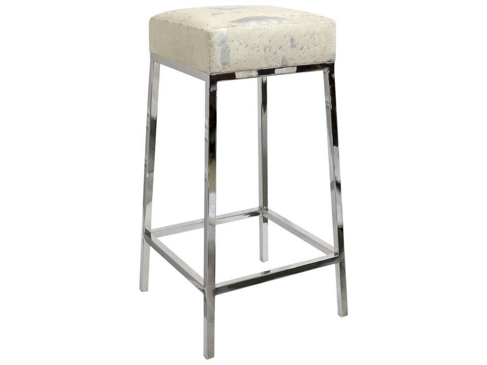 Safari Cowhide Bar Stool with Silver Foil Finish and Stainless Steel Legs