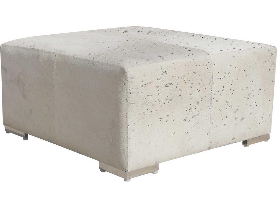 Safari Round Cowhide Ottoman with Stainless Steel Base in Silver