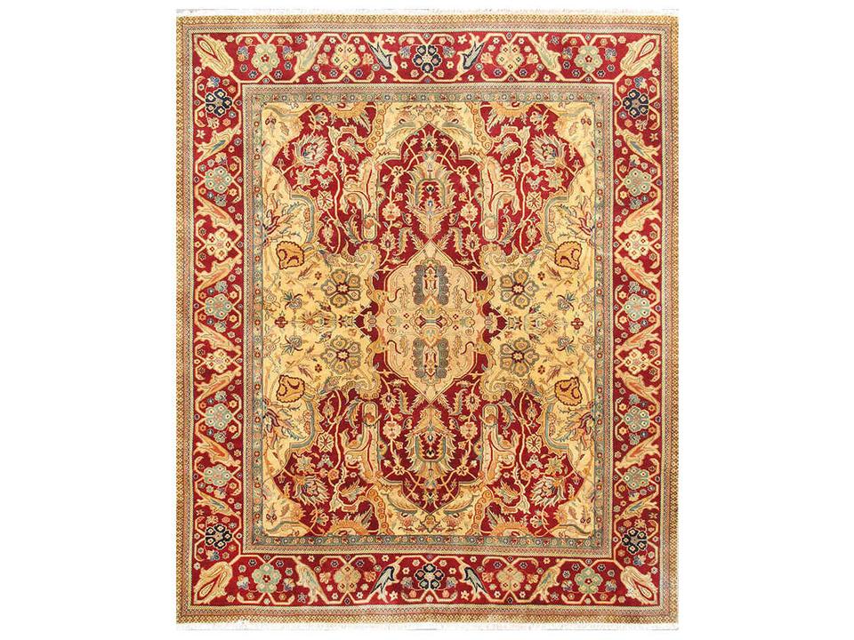Agra Bordered Hand-Knotted Wool and Silk Area Rug