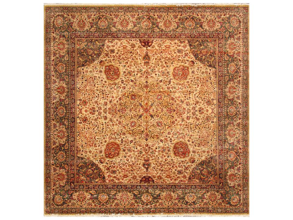 Agra Bordered Hand-Knotted Silk and Wool Area Rug