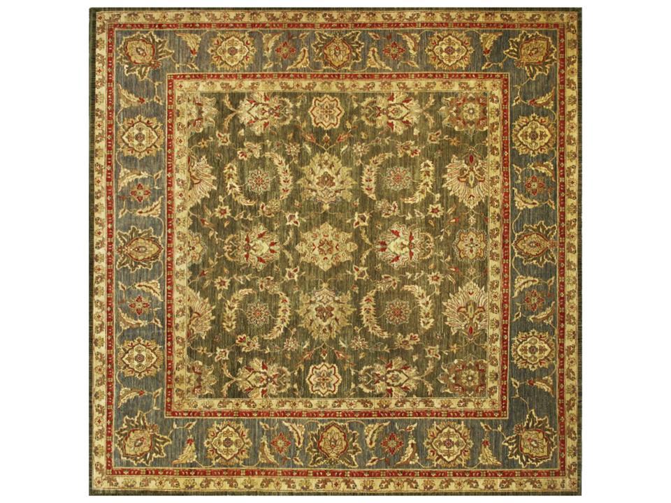 Denver Hand-Knotted Lamb's Wool Bordered Area Rug in Green
