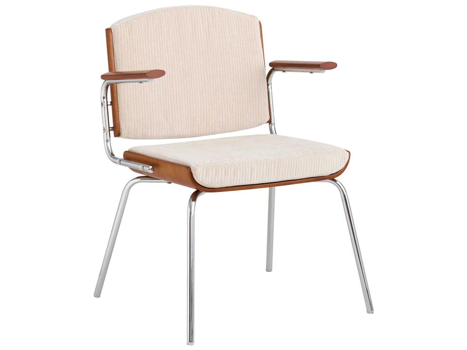 Nara Upholstered Arm Dining Chair in Beige Fabric and Plywood
