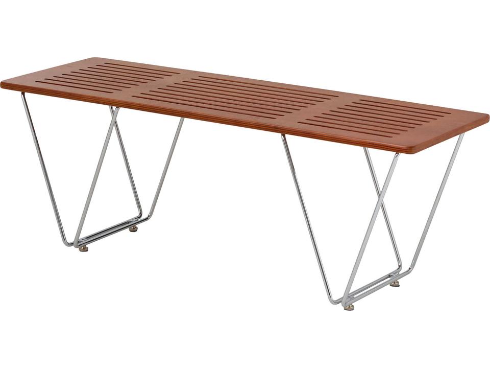 Osaka Fuji Modern Bench with Brown Plywood Top and Chrome Legs
